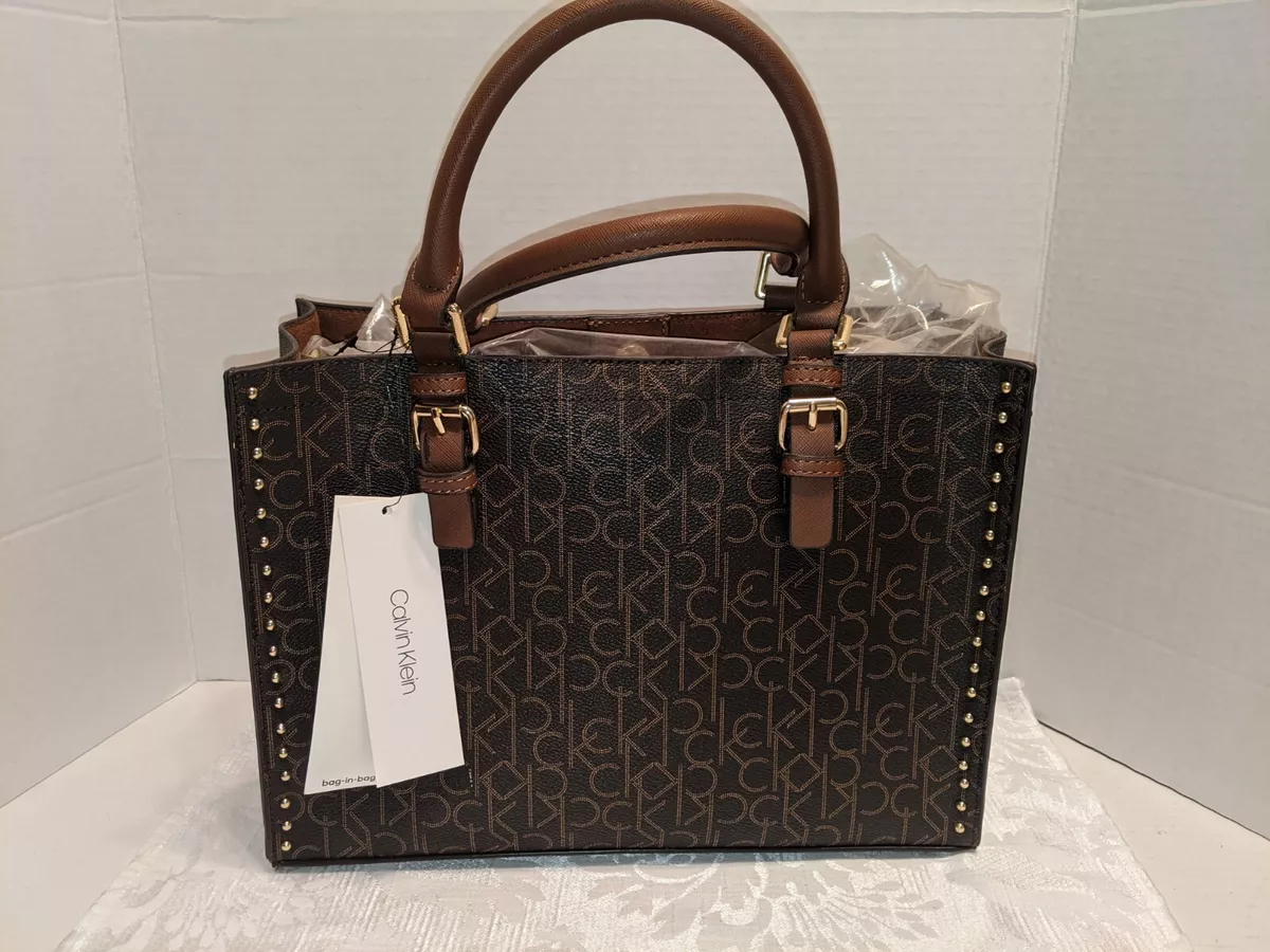 Calvin Klein Bag-in-Bag Brown Tote/Satchel/ Carry-All + Crossbody CK Stamped NWT