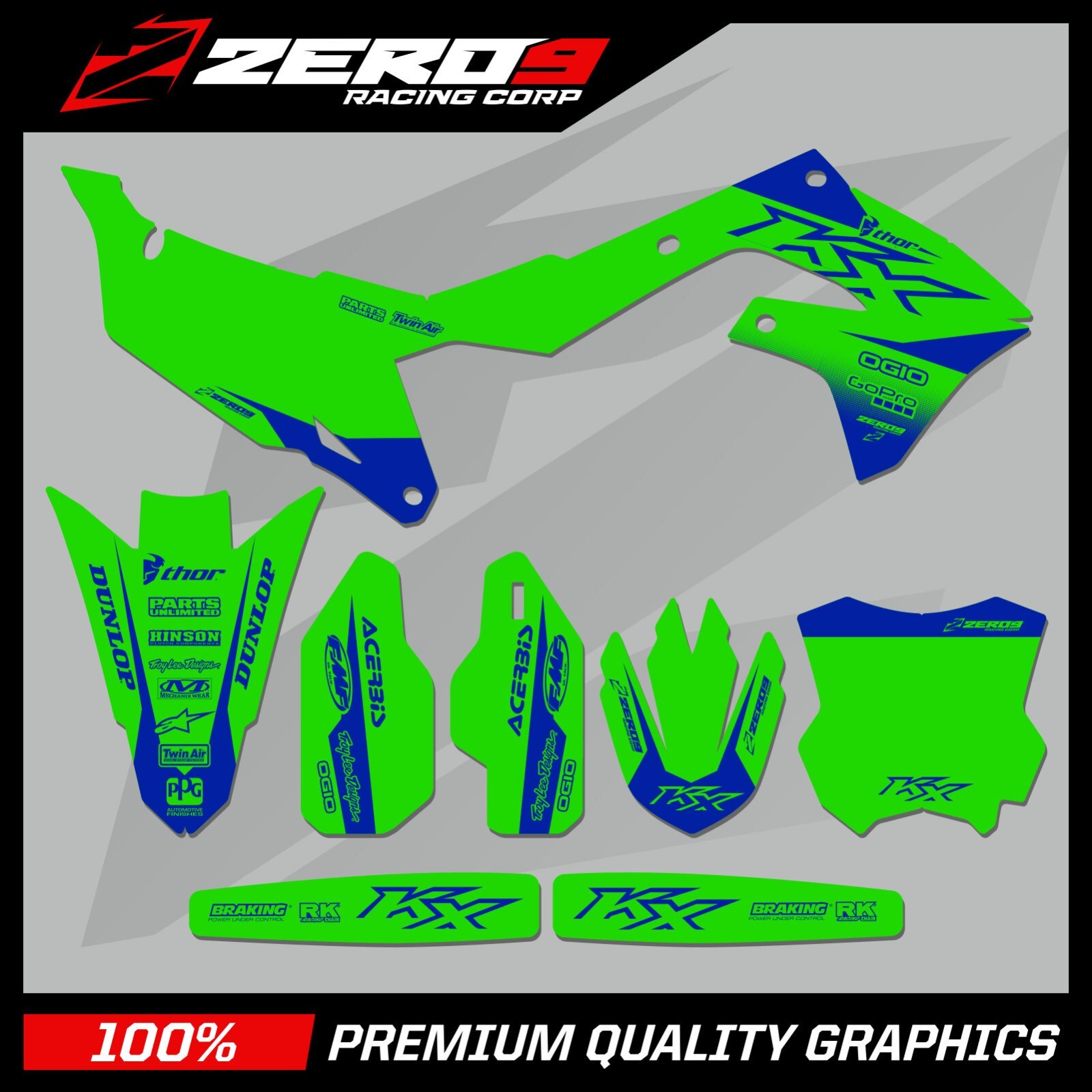 KAWASAKI MOTOCROSS GRAPHICS KIT MX DECALS KX KXF 85 125 250 450 BLOCK
