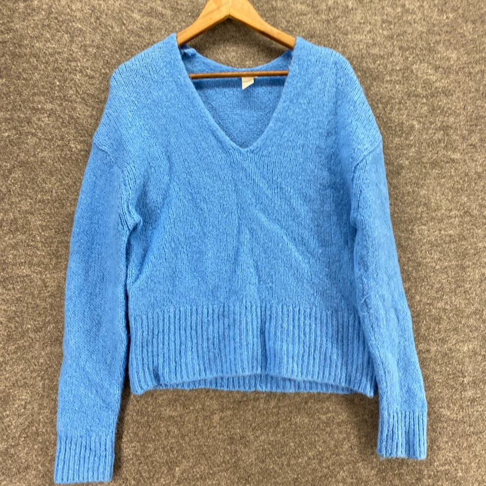 Suéter Pullover H&M Mujer XS Azul Tejido Lana Cuello en V Manga Larga Informal Sólido Foto 4 de 4