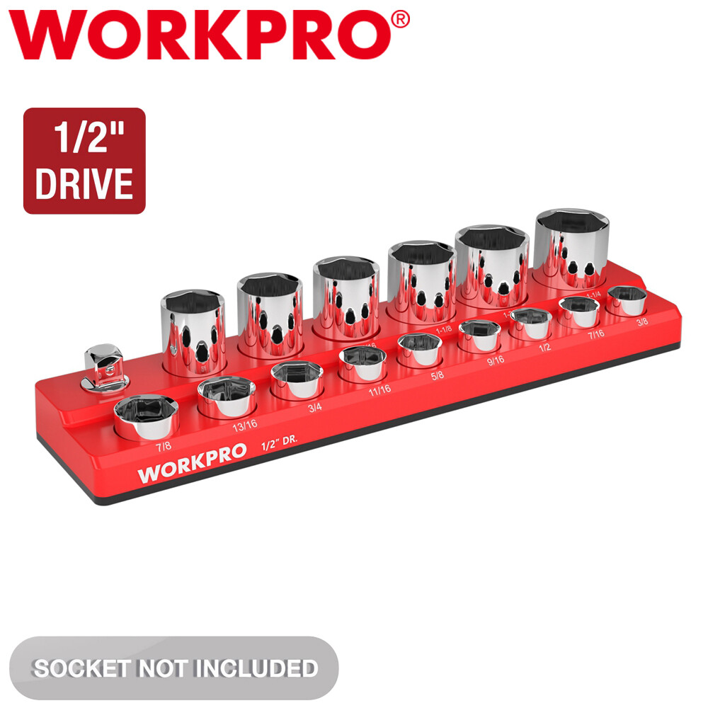 WORKPRO Organisateur Aimanté Pour Douilles 1/4" - Rail Magnétique Robuste Atelier