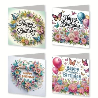 4pcs 5D DIY Diamond Art Birthday Greetings Card Kits For Adults