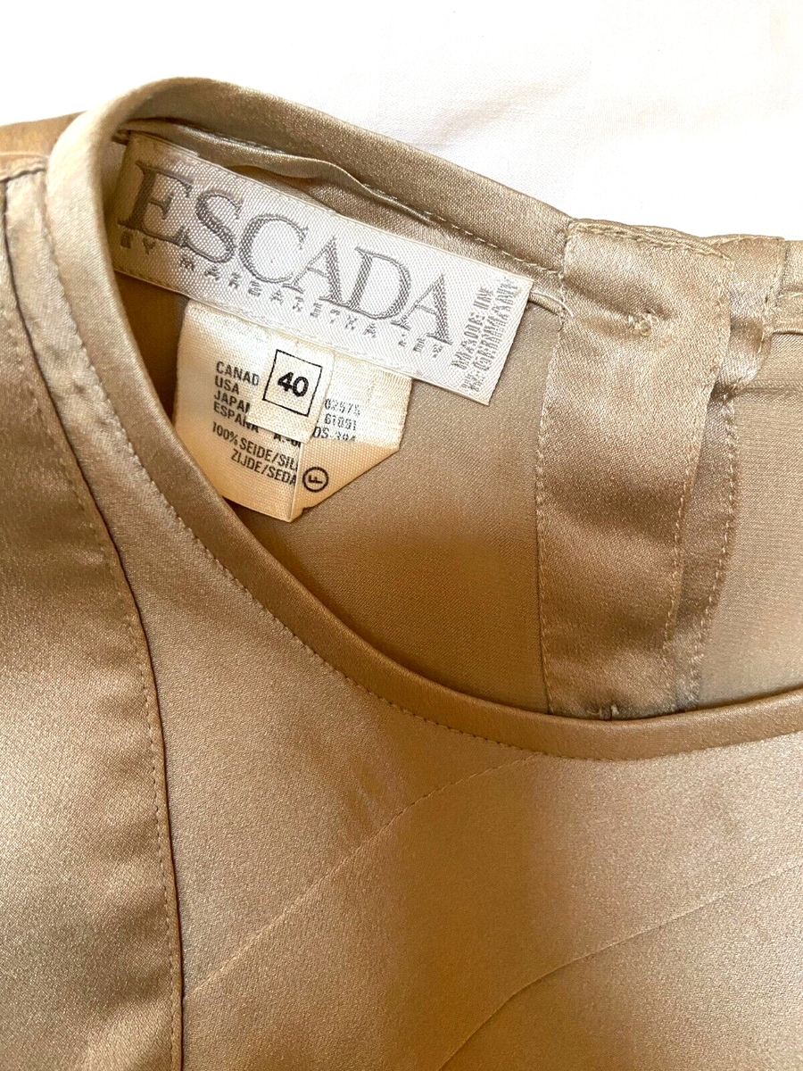 ESCADA VINTAGE SILK BLOUSE IN GRAYISH BEIGE PLEATED FRONT 40 12