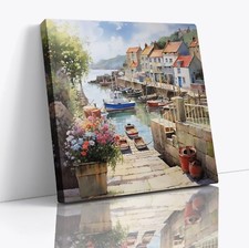 Seaside Harbour Scenic Square Canvas Print Picture Gift Modern Wall Art Poster