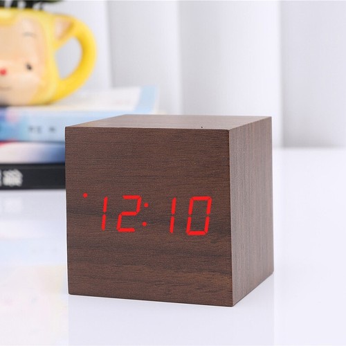 Cube Wood LED Click Clock Alarm With Sound Activation (Time, Date &Temperature) - 第 2/7 張圖片