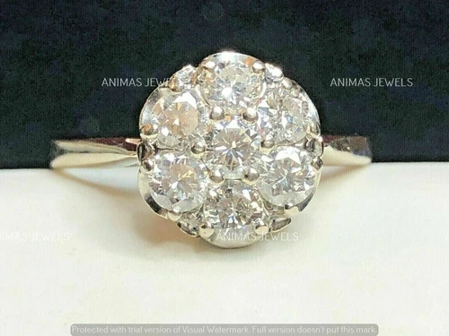 2 CT Round Cut Moissanite Cluster Wedding Engagement Rings 14K White Gold Plated