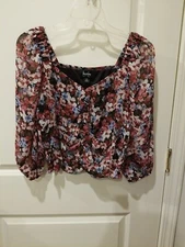 By & By Juniors 3/4 Sleeve Mauve/Blue Floral Print Size XS