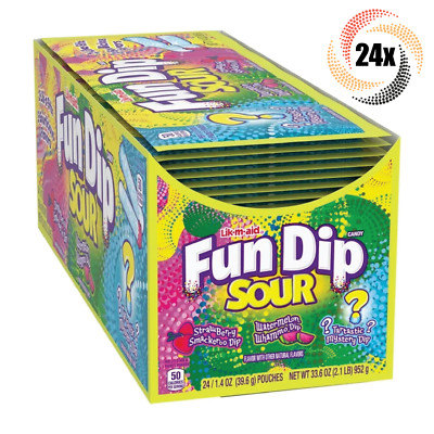 Full Box 24x Packets Lik-m-aid Fun Dip Assorted Sour Stix & Powder Candy | 1.4oz