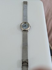 Vintage Guess Women's Silver Tone Blue Dial Watch New Battery