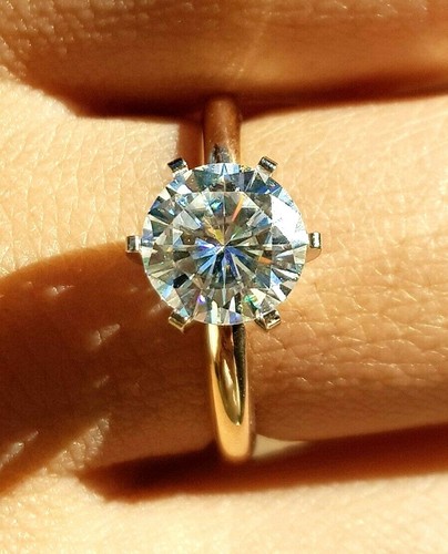 2ct VS Genuine Moissanite Solid 14K White Gold Engagement Ring Charles Colvard - Picture 4 of 9