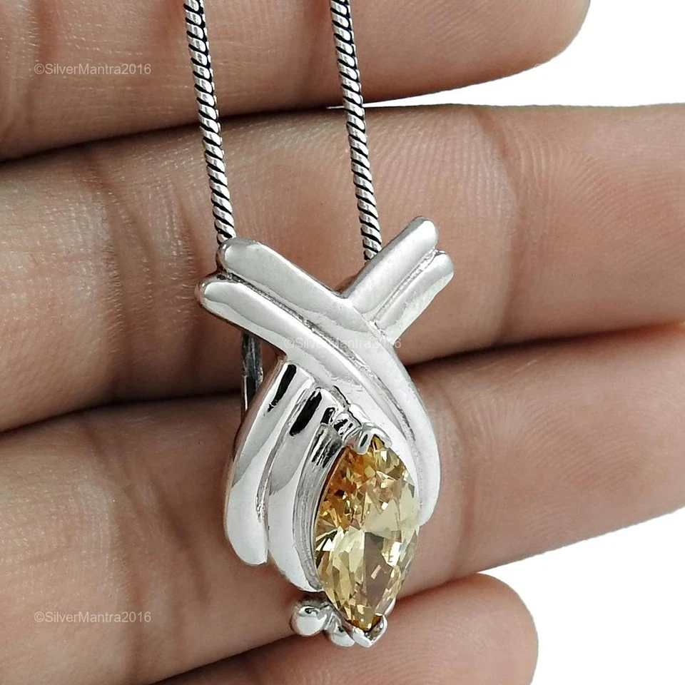 Zircone Cubico Pietra 925 Argento Sterling Figlia Regalo Artigianale Pendente - Immagine 3 di 4