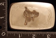 LL20160 VINTAGE HORSE SADDLE FLORAL DECOR WESTERN BELT BUCKLE