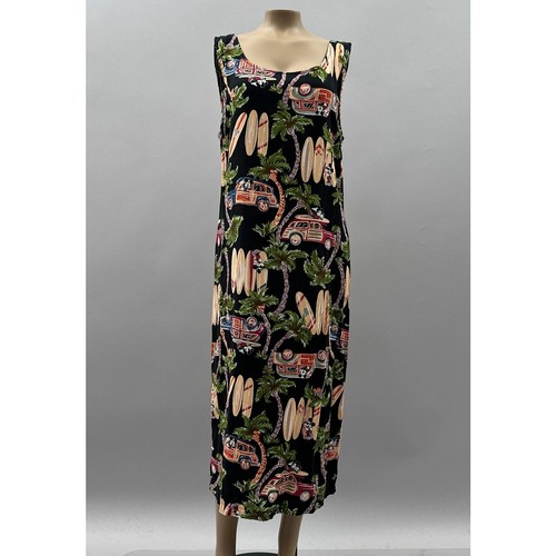 The Disney Catalog Vtg 90s Dress Women L Black Mickey Mouse Beach Surf Midi