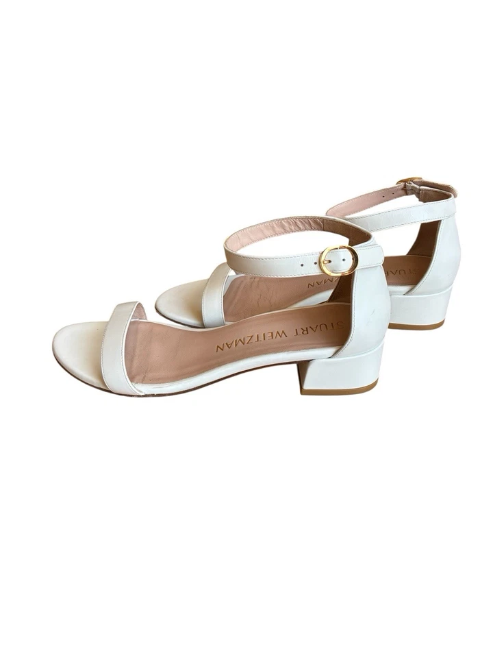 Sandalias Stuart Weitzman para mujer de cuero blanco con tacón ancho - talla 8 Foto 4 de 4