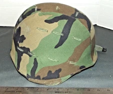 New US Military PASGT Ballistic Helmet with Woodland Camo Cover, Sz M-3
