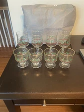 Set Of 4 Goblets And 4 Stemmed Wine Glasses With Holly Design