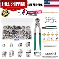 92PCS Single Ear Oetiker Hose Clamps 6-22.6mm w Plier Gloves Stainless Steel Kit