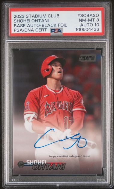 2023 Topps Stadium Club #SCBA-SO Shohei Ohtani Auto Black Foil /25 PSA 8 Auto 10