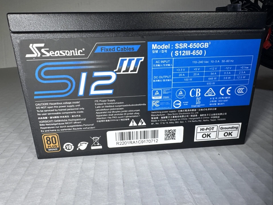 Sea Sonic S12III-650 80 PLUS Bronze 650W ITE Power Supply - Black (SSR-650GB3) - Image 3 of 4