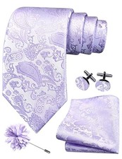 3.15"  8cm  Mens Paisley Tie and Lapel Pin Necktie Hankerchief Light Purple
