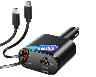 Cargador retráctil para auto 4 en 1 69W con doble cable Tipo C