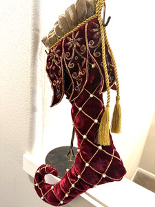 Katherine’s Collection Elf Jester Christmas Stocking~16"~Beaded Burgundy Velvet