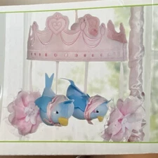 Disney Cinderella Musical Mobile Baby Crib Crown Flowers Birds Pink Hard To Find