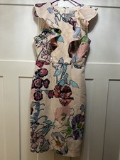 ASOS Floral Ruffle Sheath Dress Sleeveless Knee Length US 8 Beige Multicolor