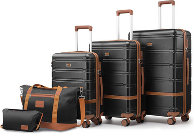 Stylish 3-Piece Black Luggage Set with Spinner Wheels & TSA Lock