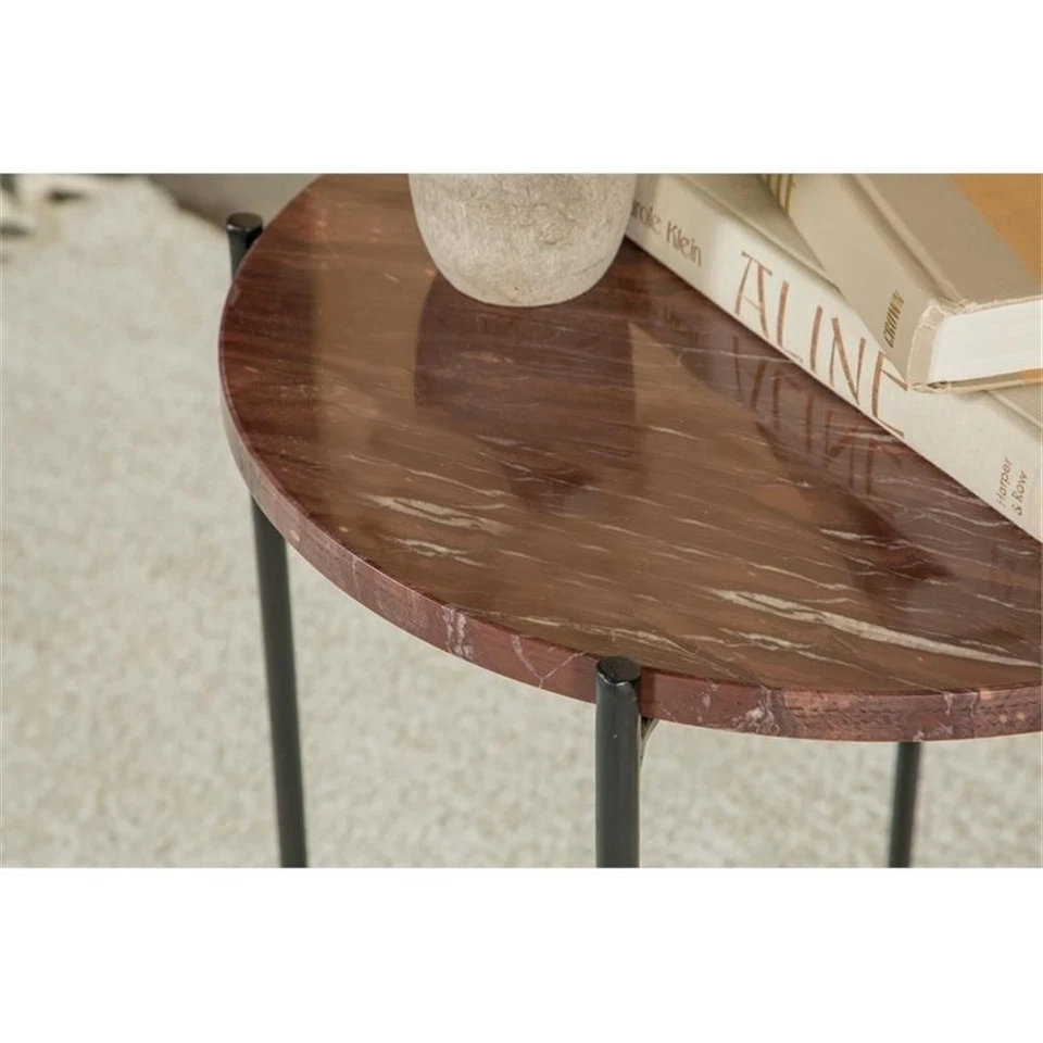 Mesa redonda de mármol Coaster Latifa 15,75" en negro/rojo Foto 3 de 3