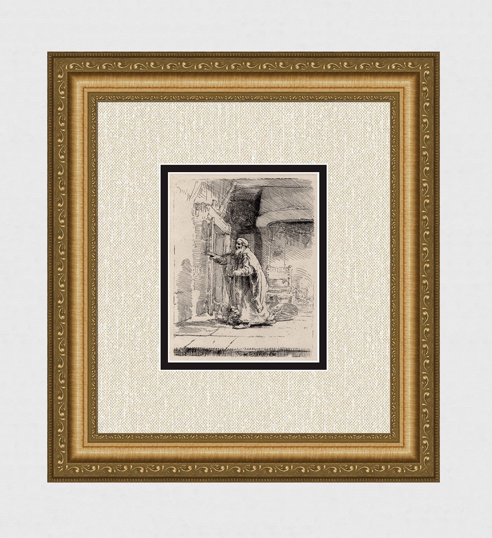 Great 1800s REMBRANDT SIGNED Etching B42 BLIND TOBIT Durand