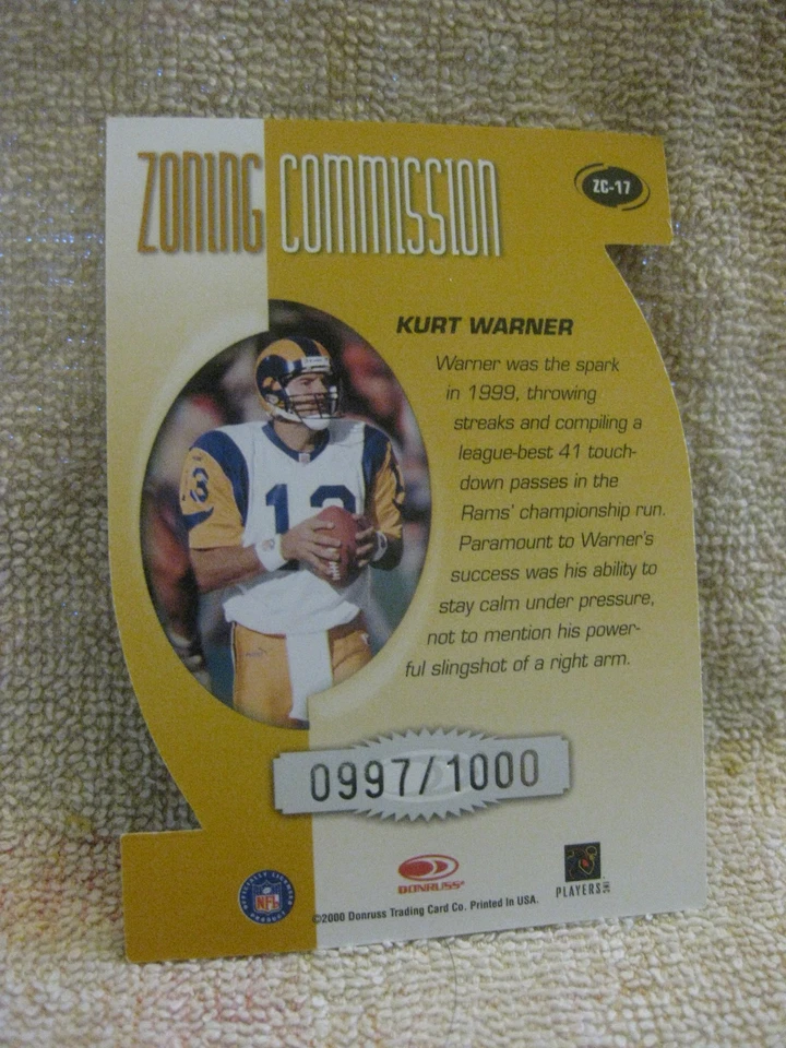2000 Donruss Zoning Commission /1000 Kurt Warner #ZC-17 HOF St. Louis Rams mint - Image 2 of 3