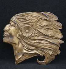 WB01169 VINTAGE 1970s INDIAN CHIEF w/ FULL HEADDRESS BELT BUCKLE