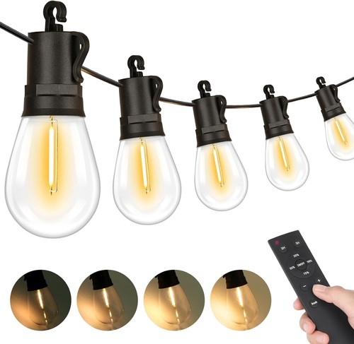 LED Outdoor String Lights, 50FT Waterproof Patio Light with 50 FT, Black