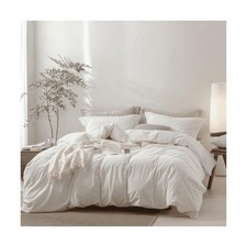 Linen Feel Off White Duvet Cover Alaskan King Size 132'' W x 120'' L, Percale...