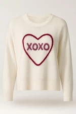 Le Lis Women’s Small Ivory Pink Fuzzy Heart XOXO Pullover Sweater NWT Romantic