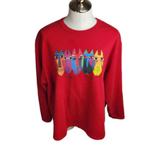 Laurel Burch Celebrations Women's Sweatshirt Tribal Cats Red Size XL