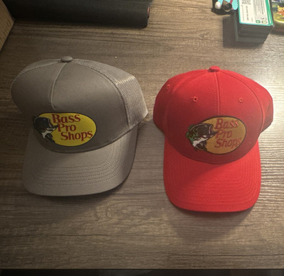 Bass Pro Shops Fish Logo Mesh Back Adjustable Trucker Hat Lot 2 One Size