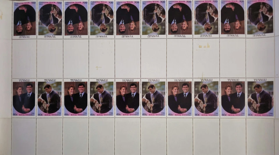 Par de estampillas de boda real de Tuvalu 1986 príncipe Andrés y Sarah Ferguson 60c-40 MNH  Foto 2 de 2
