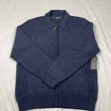 Christian Lacroix Sweater Mens XL Navy Blue Full Zip Knit Collared Jacket NWT
