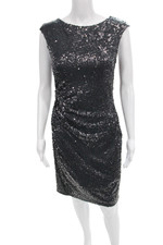 David Meister Women Sheath Dress Black Sleeveless Round Neck Above Knee Size 4
