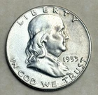 1953 Philadelphia Mint Franklin Half Dollar-90% Silver-F/VF - FREE SHIPPING!