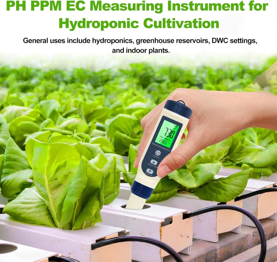 5-in-1 Digitales pH Messgerät - Wasser/Salzgehalt/TDS/EC/Thermometer für Pools Aquarien - Bild 4 von 4