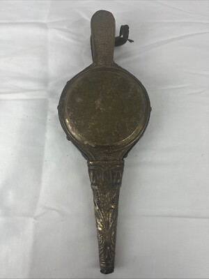 Antique VTG Fire Starter Bellow W/Brass Wood Leather Manual Fan 12  Decorative