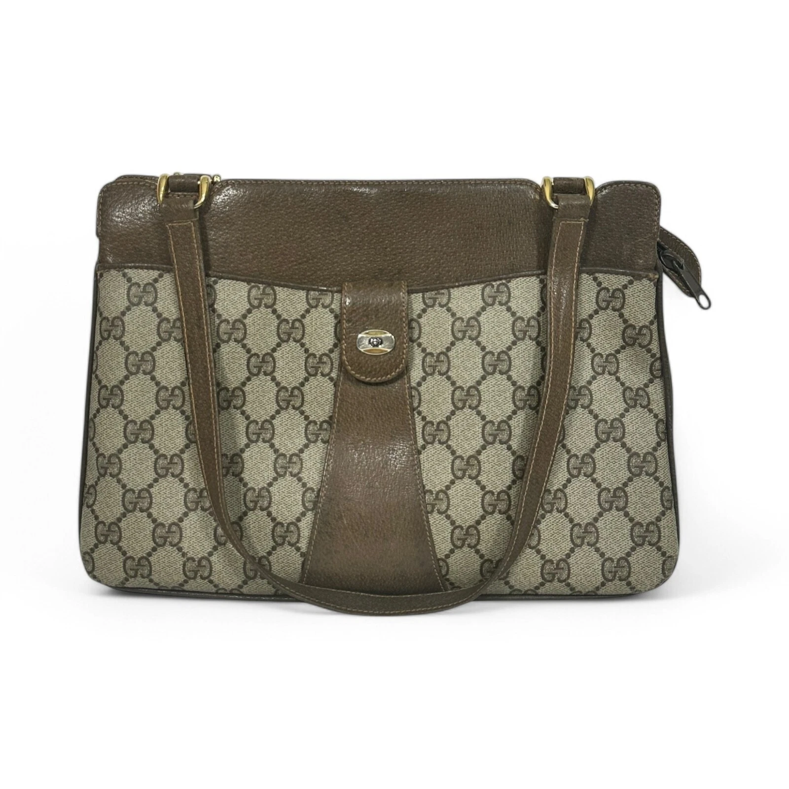 Authentique sac à main Gucci vintage GG monogramme beige marron cuir
