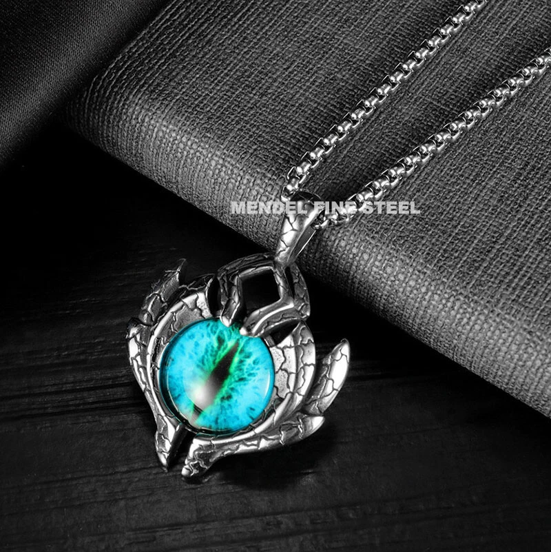 Collar colgante MENDEL para hombre de acero inoxidable vidrio egipcio azul mal de ojo para hombre Foto 3 de 4