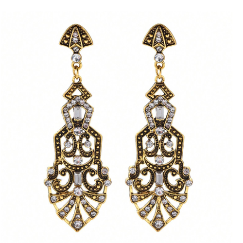 New Art Deco Antique Gold Plated Crystal Gatsby Chandelier Statement Earrings - Picture 3 of 3