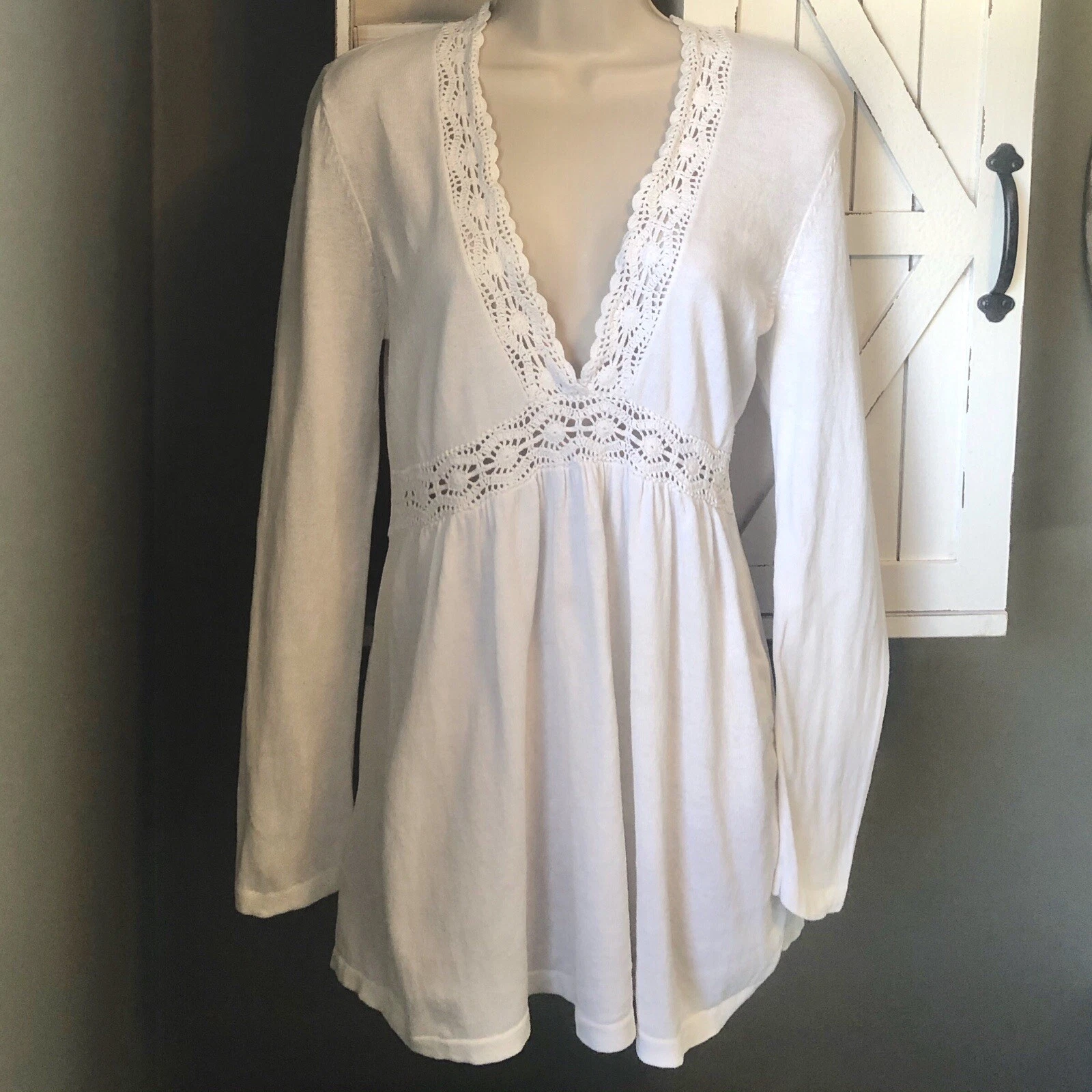 Maglione Michael Kors leggero scollo a V profondo vita impero bianco piccolo