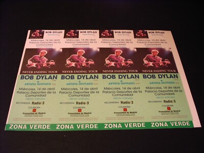 BOB DYLAN set 4 TICKETS PROMOTER PROOFS green door not numbered MADRID 1999 TOUR