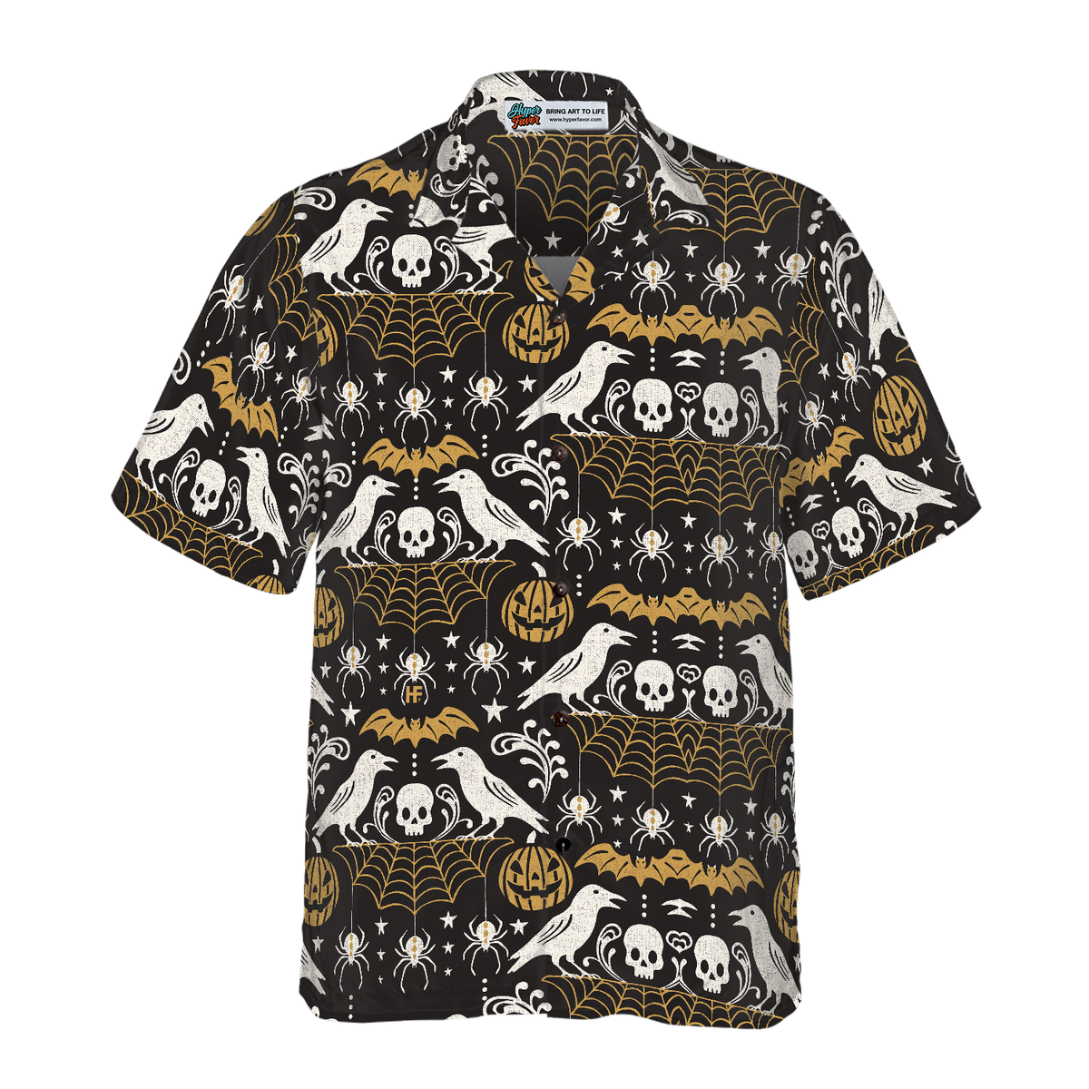 Pumpkin Bat Crow Spider Web Skull Hawaiian Shirt For Men US Size Summer Aloha Style Tropical Halloween Design Casual Wear