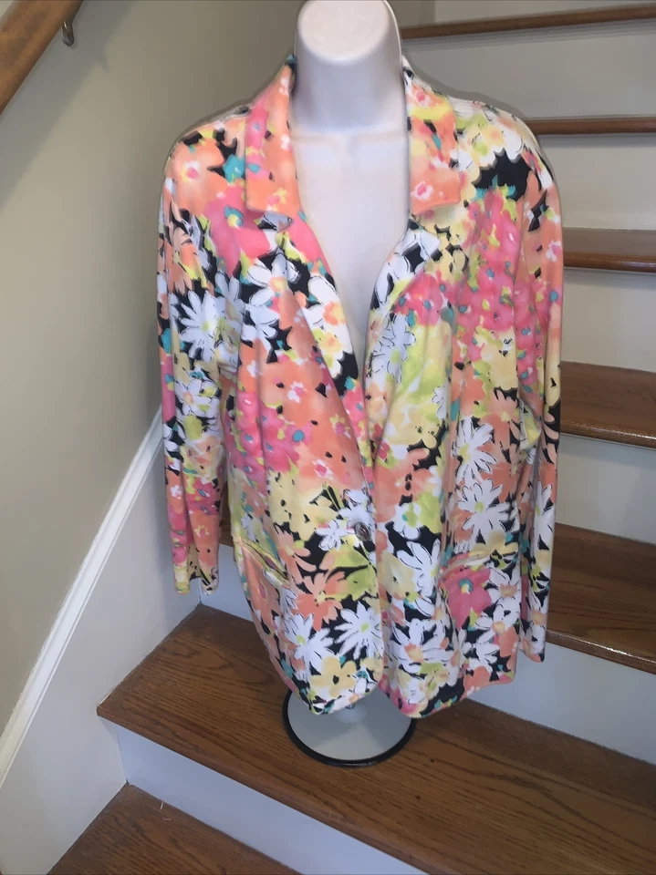 RAFAELLA Floral Bright Colors Jacket Blazer W/ Pockets Woman Size 1X 💗155 - Image 2 of 4